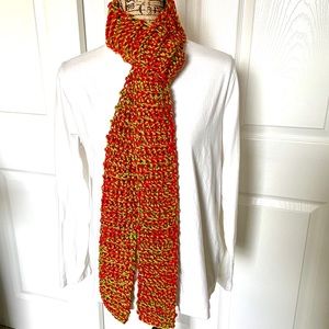 SCARF 🧣 Hand Crocheted 🧶 Red/Spring Green Sparkle-NEW ❤️💚